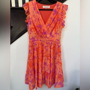 Orange & Purple Floral Tiered Ruffle Dress
